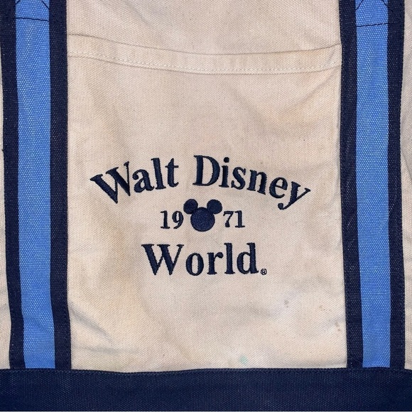 Walt Disney World Canvas Tote Shoulder Beach Bag Blue Beige Mickey 1971 Retro - Picture 2 of 11